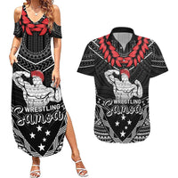 Custom Samoa Wrestling Couples Matching Summer Maxi Dress and Hawaiian Shirt Samoan Wrestler Ulafala Style LT05 Black - Polynesian Pride