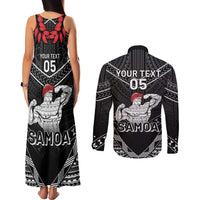Custom Samoa Wrestling Couples Matching Tank Maxi Dress and Long Sleeve Button Shirt Samoan Wrestler Ulafala Style LT05 - Polynesian Pride