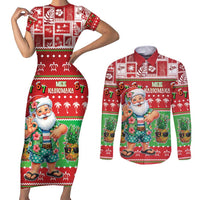 Mele Kalikimaka Hawaii Christmas Couples Matching Short Sleeve Bodycon Dress and Long Sleeve Button Shirt Funny Santa 67 Gen Alpha Slang - Polynesian Pride