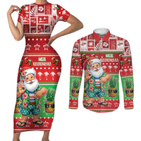 Mele Kalikimaka Hawaii Christmas Couples Matching Short Sleeve Bodycon Dress and Long Sleeve Button Shirt Funny Santa 67 Gen Alpha Slang - Polynesian Pride