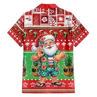 Mele Kalikimaka Hawaii Christmas Family Matching Off The Shoulder Long Sleeve Dress and Hawaiian Shirt Funny Santa 67 Gen Alpha Slang - Polynesian Pride