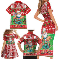 Mele Kalikimaka Hawaii Christmas Family Matching Short Sleeve Bodycon Dress and Hawaiian Shirt Funny Santa 67 Gen Alpha Slang - Polynesian Pride