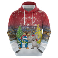 Personalised Christmas In July Hoodie Funny Dabbing Dance Koala And Blue Penguins