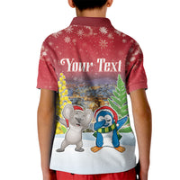 Personalised Christmas In July Kid Polo Shirt Funny Dabbing Dance Koala And Blue Penguins