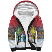 Personalised Christmas In July Sherpa Hoodie Funny Dabbing Dance Koala And Blue Penguins