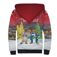 Personalised Christmas In July Sherpa Hoodie Funny Dabbing Dance Koala And Blue Penguins