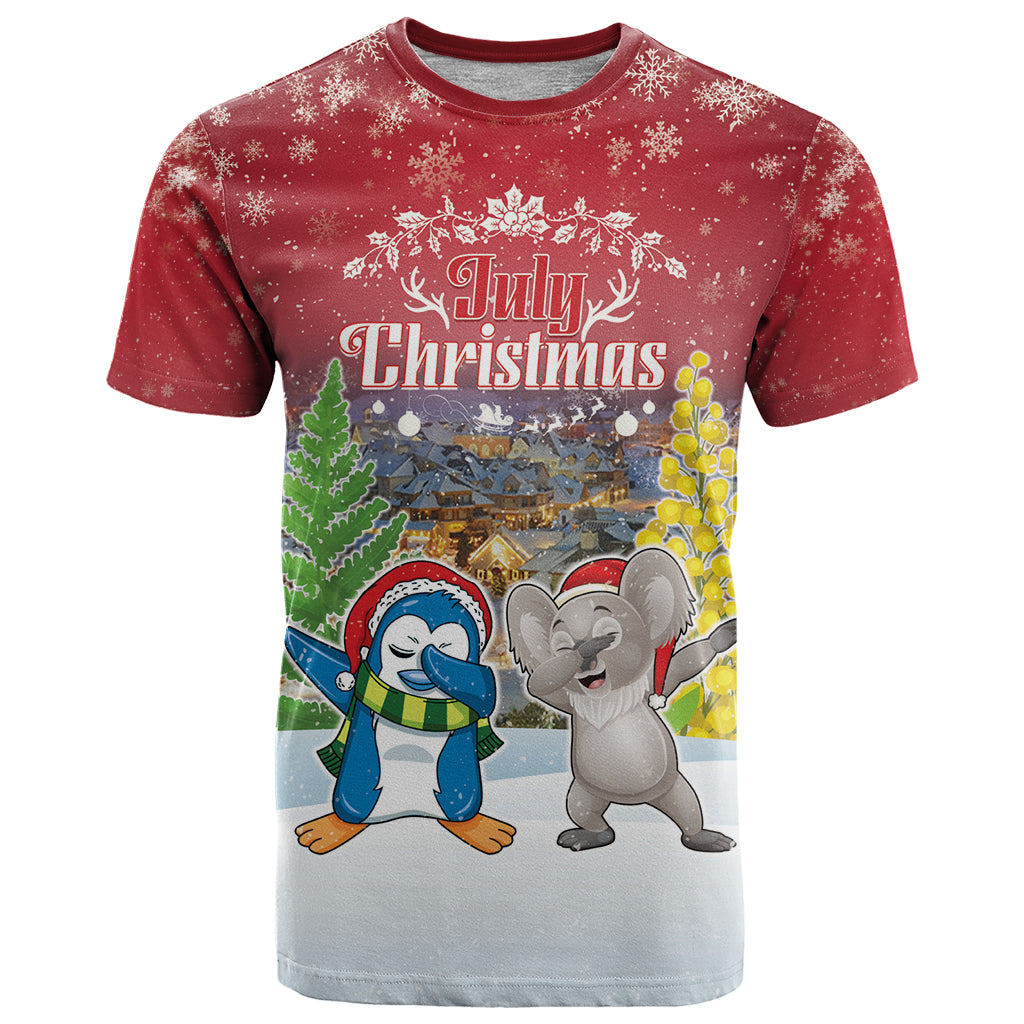 Personalised Christmas In July T Shirt Funny Dabbing Dance Koala And Blue Penguins