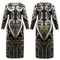 Custom Aotearoa Waikato Tainui Couples Matching Long Sleeve Bodycon Dress and Hawaiian Shirt Maori Tribal Pattern
