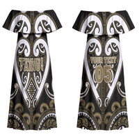 Custom Aotearoa Waikato Tainui Couples Matching Off Shoulder Maxi Dress and Long Sleeve Button Shirt Maori Tribal Pattern