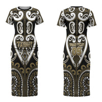 Custom Aotearoa Waikato Tainui Couples Matching Short Sleeve Bodycon Dress and Long Sleeve Button Shirt Maori Tribal Pattern LT05 - Polynesian Pride