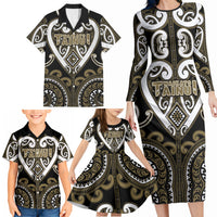Custom Aotearoa Waikato Tainui Family Matching Long Sleeve Bodycon Dress and Hawaiian Shirt Maori Tribal Pattern