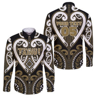 Custom Aotearoa Waikato Tainui Family Matching Mermaid Dress and Hawaiian Shirt Maori Tribal Pattern LT05 Dad's Shirt - Long Sleeve Dark Yellow - Polynesian Pride