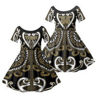 Custom Aotearoa Waikato Tainui Family Matching Mermaid Dress and Hawaiian Shirt Maori Tribal Pattern LT05 Daughter's Dress Dark Yellow - Polynesian Pride