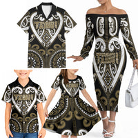Custom Aotearoa Waikato Tainui Family Matching Off The Shoulder Long Sleeve Dress and Hawaiian Shirt Maori Tribal Pattern LT05 - Polynesian Pride