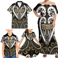 Custom Aotearoa Waikato Tainui Family Matching Off Shoulder Maxi Dress and Hawaiian Shirt Maori Tribal Pattern