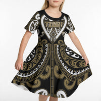 Custom Aotearoa Waikato Tainui Kid Short Sleeve Dress Maori Tribal Pattern LT05 - Polynesian Pride