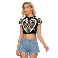 Custom Aotearoa Waikato Tainui Raglan Cropped T Shirt Maori Tribal Pattern