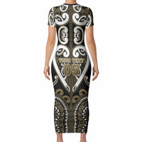 Custom Aotearoa Waikato Tainui Short Sleeve Bodycon Dress Maori Tribal Pattern LT05 - Polynesian Pride