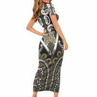 Custom Aotearoa Waikato Tainui Short Sleeve Bodycon Dress Maori Tribal Pattern LT05 - Polynesian Pride