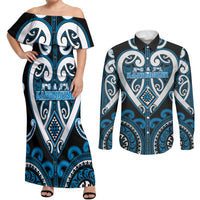 Custom Aotearoa Ngati Kahungunu Couples Matching Off Shoulder Maxi Dress and Long Sleeve Button Shirt Maori Tribal Pattern