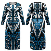 Custom Aotearoa Ngati Kahungunu Family Matching Long Sleeve Bodycon Dress and Hawaiian Shirt Maori Tribal Pattern LT05 Mom's Dress Blue - Polynesian Pride