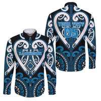Custom Aotearoa Ngati Kahungunu Family Matching Mermaid Dress and Hawaiian Shirt Maori Tribal Pattern LT05 Dad's Shirt - Long Sleeve Blue - Polynesian Pride