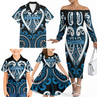Custom Aotearoa Ngati Kahungunu Family Matching Off The Shoulder Long Sleeve Dress and Hawaiian Shirt Maori Tribal Pattern LT05 - Polynesian Pride
