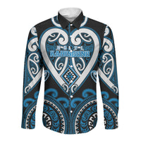 Custom Aotearoa Ngati Kahungunu Long Sleeve Button Shirt Maori Tribal Pattern LT05 Unisex Blue - Polynesian Pride