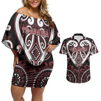 Custom Aotearoa Te Arawa Couples Matching Off Shoulder Short Dress and Hawaiian Shirt Maori Tribal Pattern