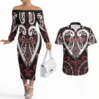 Custom Aotearoa Te Arawa Couples Matching Off The Shoulder Long Sleeve Dress and Hawaiian Shirt Maori Tribal Pattern