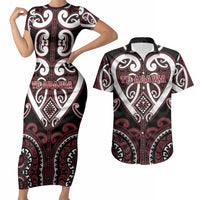 Custom Aotearoa Te Arawa Couples Matching Short Sleeve Bodycon Dress and Hawaiian Shirt Maori Tribal Pattern