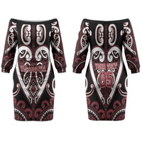 Custom Aotearoa Te Arawa Family Matching Off The Shoulder Long Sleeve Dress and Hawaiian Shirt Maori Tribal Pattern LT05 Mom's Dress Red - Polynesian Pride