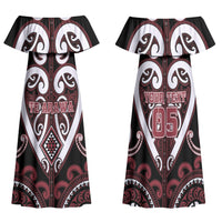Custom Aotearoa Te Arawa Family Matching Off Shoulder Maxi Dress and Hawaiian Shirt Maori Tribal Pattern LT05 Mom's Dress Red - Polynesian Pride
