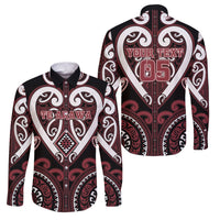 Custom Aotearoa Te Arawa Family Matching Puletasi and Hawaiian Shirt Maori Tribal Pattern LT05 Dad's Shirt - Long Sleeve Red - Polynesian Pride