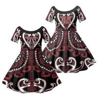 Custom Aotearoa Te Arawa Family Matching Puletasi and Hawaiian Shirt Maori Tribal Pattern LT05 Daughter's Dress Red - Polynesian Pride