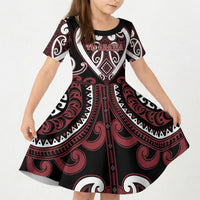 Custom Aotearoa Te Arawa Kid Short Sleeve Dress Maori Tribal Pattern LT05 KID Red - Polynesian Pride