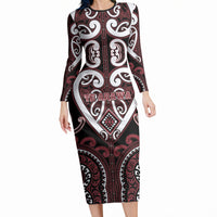 Custom Aotearoa Te Arawa Long Sleeve Bodycon Dress Maori Tribal Pattern