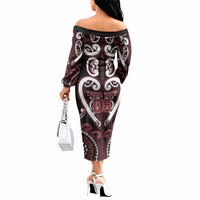 Custom Aotearoa Te Arawa Off The Shoulder Long Sleeve Dress Maori Tribal Pattern LT05 - Polynesian Pride