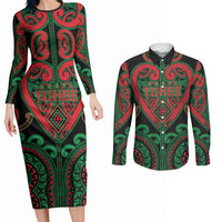 Custom Aotearoa Ngai Tuhoe Couples Matching Long Sleeve Bodycon Dress and Long Sleeve Button Shirt Maori Tribal Pattern