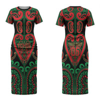 Custom Aotearoa Ngai Tuhoe Couples Matching Short Sleeve Bodycon Dress and Long Sleeve Button Shirt Maori Tribal Pattern LT05 - Polynesian Pride