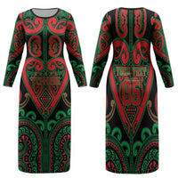 Custom Aotearoa Ngai Tuhoe Family Matching Long Sleeve Bodycon Dress and Hawaiian Shirt Maori Tribal Pattern LT05 Mom's Dress Black - Polynesian Pride