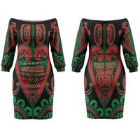 Custom Aotearoa Ngai Tuhoe Family Matching Off The Shoulder Long Sleeve Dress and Hawaiian Shirt Maori Tribal Pattern LT05 Mom's Dress Black - Polynesian Pride