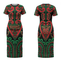 Custom Aotearoa Ngai Tuhoe Family Matching Short Sleeve Bodycon Dress and Hawaiian Shirt Maori Tribal Pattern LT05 Mom's Dress Black - Polynesian Pride