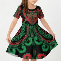 Custom Aotearoa Ngai Tuhoe Kid Short Sleeve Dress Maori Tribal Pattern