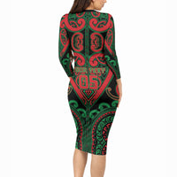 Custom Aotearoa Ngai Tuhoe Long Sleeve Bodycon Dress Maori Tribal Pattern