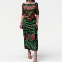 Custom Aotearoa Ngai Tuhoe Puletasi Maori Tribal Pattern LT05 Long Dress Black - Polynesian Pride