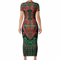 Custom Aotearoa Ngai Tuhoe Short Sleeve Bodycon Dress Maori Tribal Pattern LT05 - Polynesian Pride