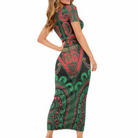 Custom Aotearoa Ngai Tuhoe Short Sleeve Bodycon Dress Maori Tribal Pattern LT05 - Polynesian Pride