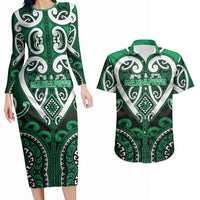 Custom Aotearoa Ngati Maniapoto Couples Matching Long Sleeve Bodycon Dress and Hawaiian Shirt Maori Tribal Pattern