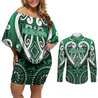 Custom Aotearoa Ngati Maniapoto Couples Matching Off Shoulder Short Dress and Long Sleeve Button Shirt Maori Tribal Pattern